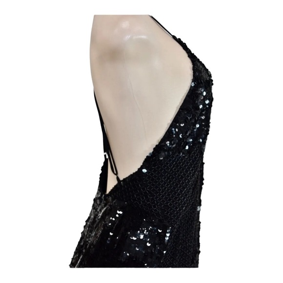 MANNING CARTELL Black Sequins Deep V Neck Backless Cocktail Dress Size 0 Holiday - Picture 8 of 11
